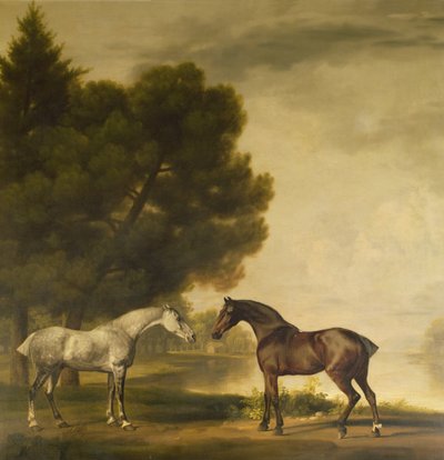 Un grigio e un baio in un paesaggio da George Stubbs